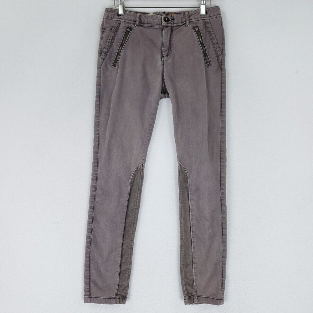 Pilcro Pants Womens 6 Gray Purple Anthropologie Moto Skinny Leg Ankle Mid Rise